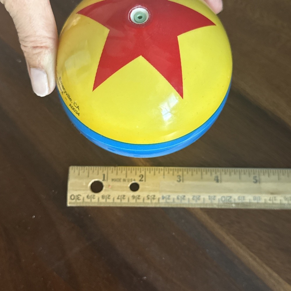 Disney Pixar Studio Store Toy Story Luxo Ball Yellow Red Star Blue Stripe Toy 4" - Picture 9 of 9